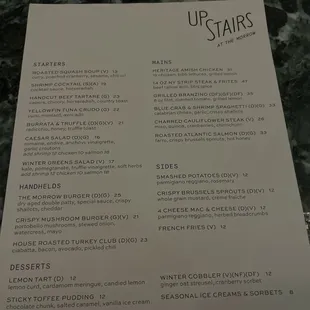 Dinner menu