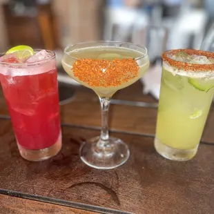 Blackberry and Ginger Margarita + Cucumber Margarita + Spicy Pineapple Margarita