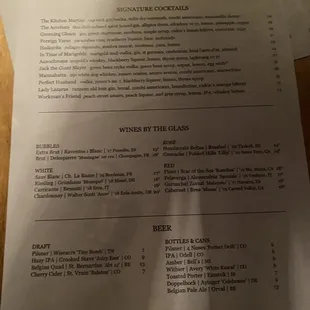 Cocktail menu