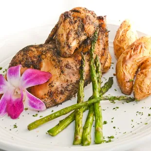 Herb Roasted Chicken Breast with Herb Roasted Fingerling Potatoes &amp; Grilled Asparagus
