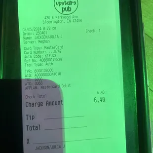My bar tab