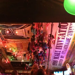 Ceiling adorned with ladies underwear. My favorite classy joint