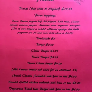 Full menu