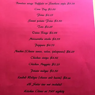 Full menu