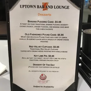 Dessert menu