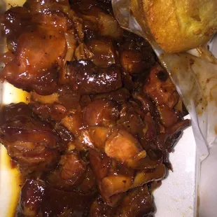 Rib tips and corn bread