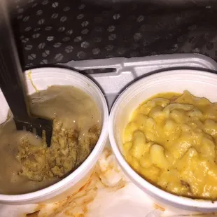 Turkey dressing and Mac n cheese