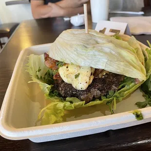 Tuscan burger on a lettuce wrap