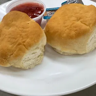 Homemade biscuits and homemade strawberry preserves