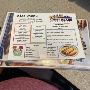 Kids menu