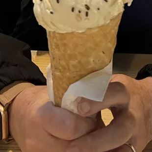 Banana Pudding waffle cone w/ chocolate sprinkles