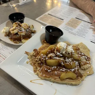 Apple pancakes and banana bread French toast!