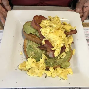Classic Avocado Toast with egg and bacon