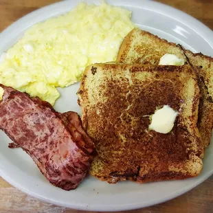 Cinnamon French Toast Platter with turkey bacon and cheesy eggs YUMMY