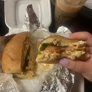 Shredded Chicken Chipotle sandwich and Iced Caramel Macchiato