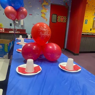 One of 2 balloon bouquets included in the package in party room 2.