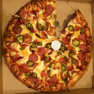 Pineapple, pepperoni and jalapeños!