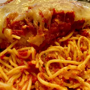 Chicken Parmesan with spaghetti
