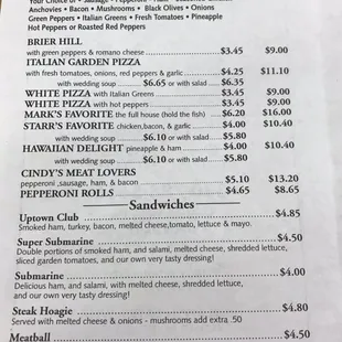 Menu as of October 2016