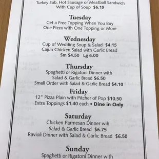 Menu page three, October 2016