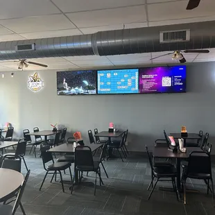 tables, chairs, and televisions