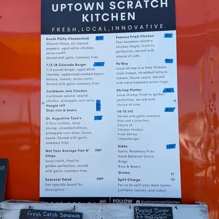 a menu on the side of a truck