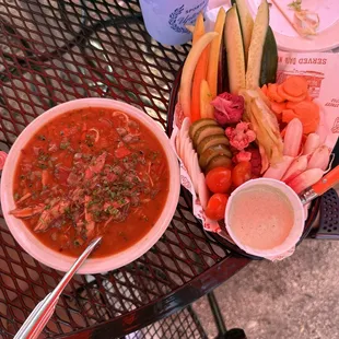 Bowl of gumbo - delicious!!! And crudités - refreshing!