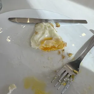 Egg - no salt or pepper on it or on table. Just a plain egg that came out lukewarm with a bunch of cooking oil on the plate