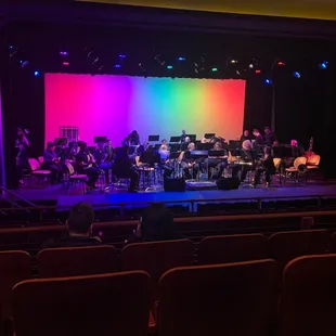 Members of the Oak Lawn Band getting tuned up for the performance.