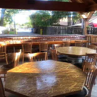 Some of the outdoor seating- front lights up with fire at night!!