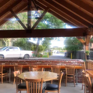 I spy a bell! Rope leading to the inside for the bartender to ring!