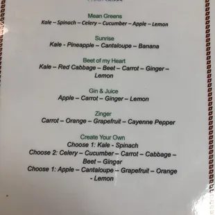 Our menu