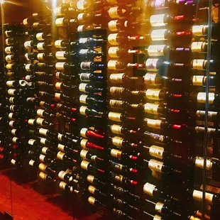 a wall of wine bottles