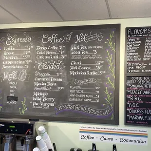 Coffee menu