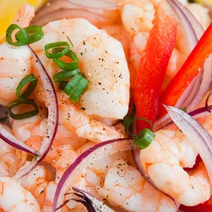 shrimp and vegetables on a plate