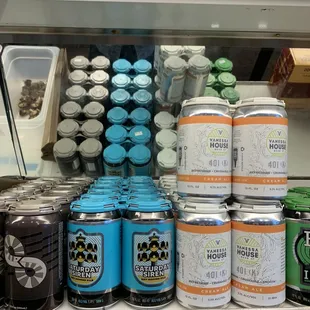 a display of cans of beer
