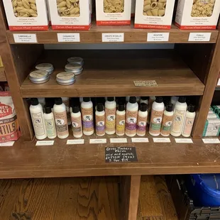a shelf of food items in a store