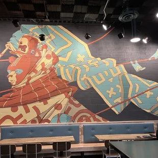 a mural of a baseball player