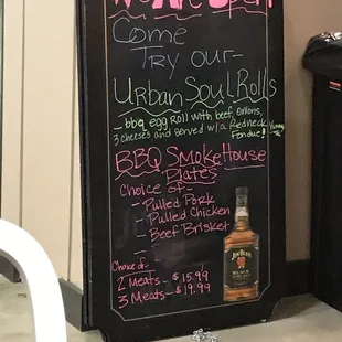 ows a blackboard with a menu on it