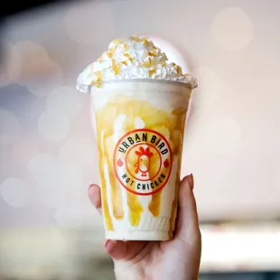 a hand holding a cup of ice cream