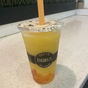 Mango Slush with rainbow popping pearls