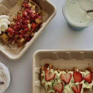 Croffles (strawberry cheesecake and matcha cream)