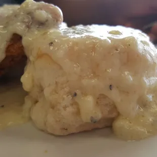 Chicken with biscuits and gravy (better picture of the biscuit)