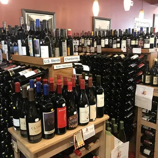 rows of wine bottles on shelves