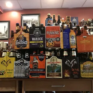 a variety of beer bottles