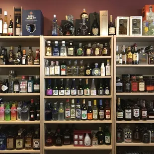 shelves full of liquors