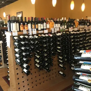 rows of wine bottles on display