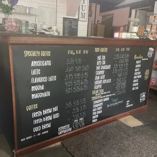 a menu on a blackboard