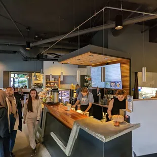 people standing at the counter