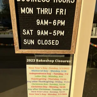 Hours and holiday closures